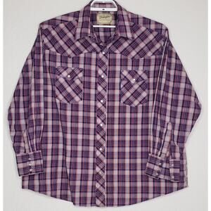 Wrangler Mens Western Pearl Snap Shirt Size XXL? Blue Orange Plaid Long Sleeve